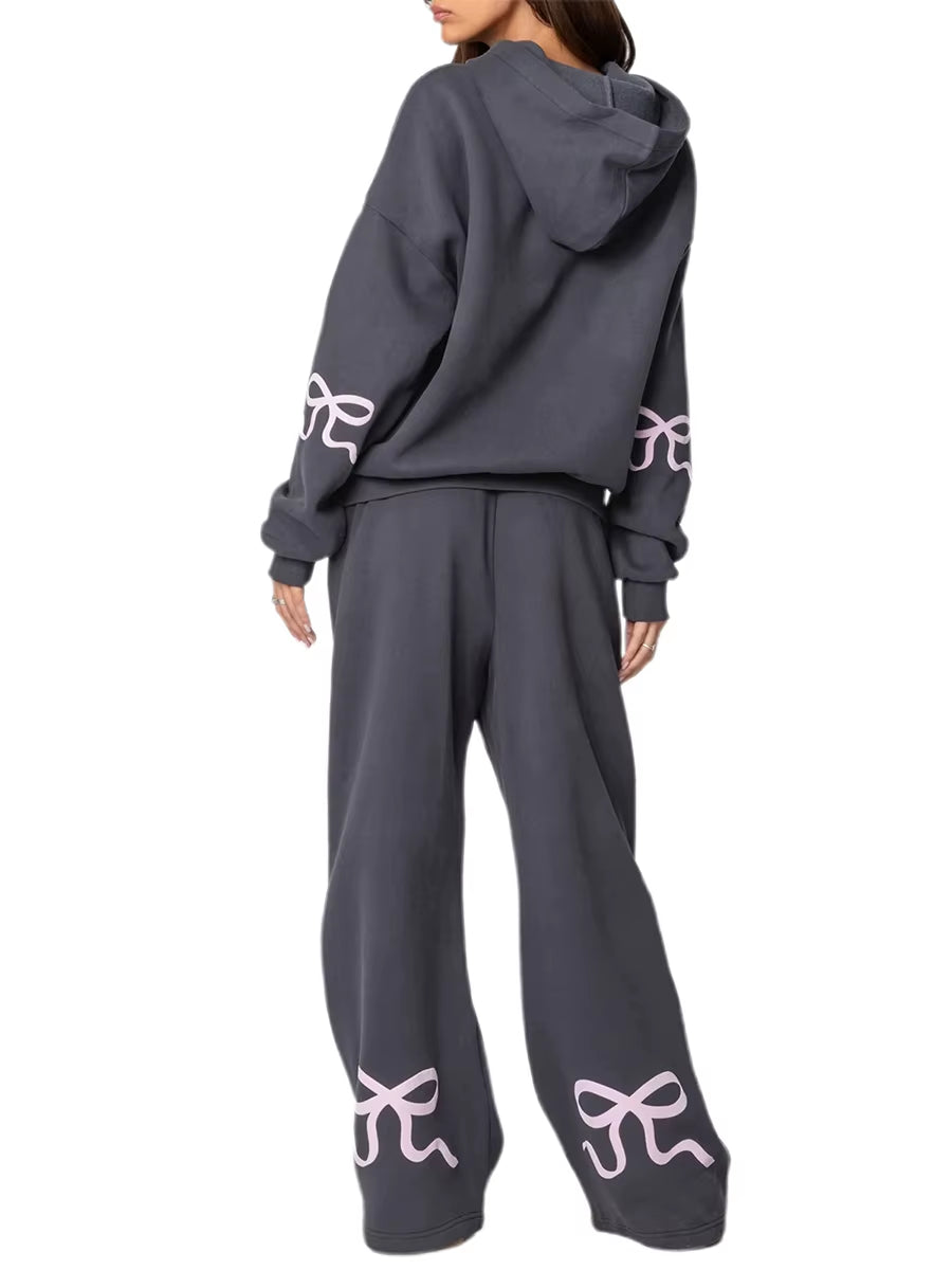 Bow Sweatsuits for Women Two Piece Tracksuit Graphic Oversized Hoodie Sweatshirt Sweatpants Sweat Set for Teen Girl Outfits