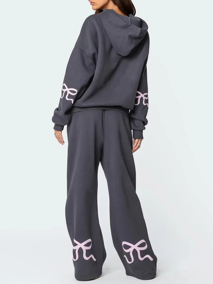 Bow Sweatsuits for Women Two Piece Tracksuit Graphic Oversized Hoodie Sweatshirt Sweatpants Sweat Set for Teen Girl Outfits